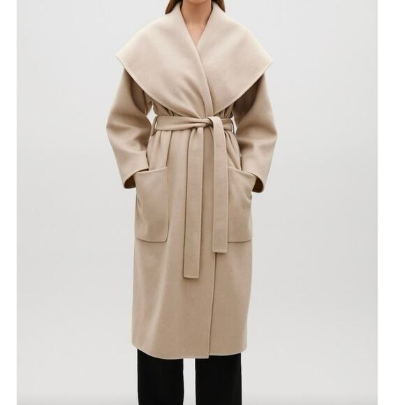 NAP Loungewear 100% Wool Hooded Belted Oversized Coat Large Pockets Tan Size S - Picture 14 of 14